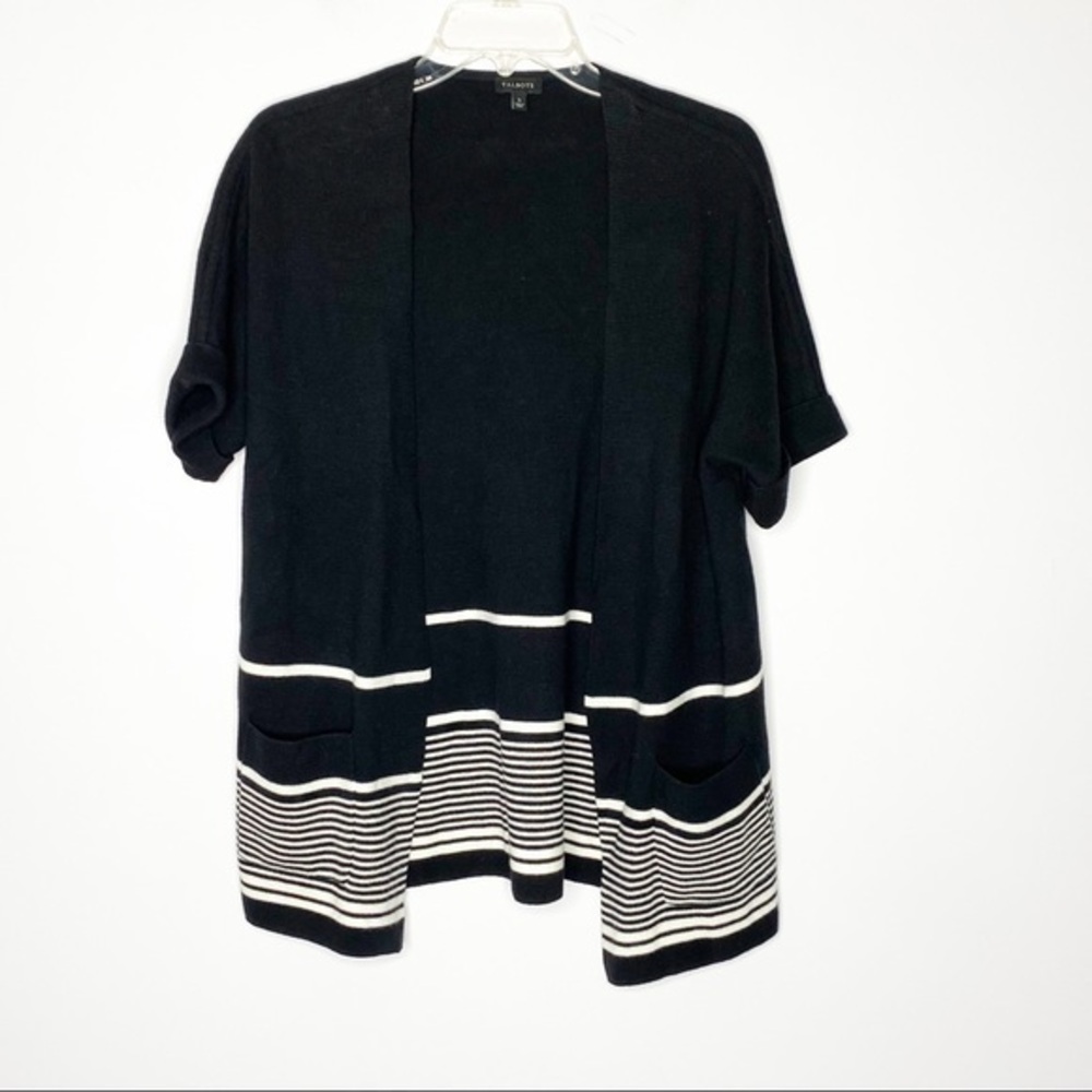 Talbots Black Knit Open Sweater with White‎ Stripes Size Small